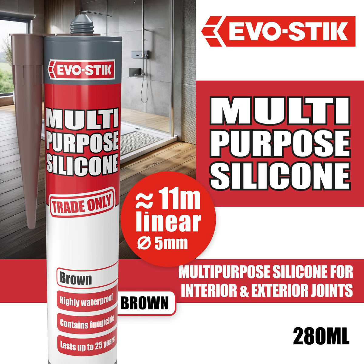 EVO-STIK Multipurpose Silicone Sealant Clear - Waterproof - Mould Resistant