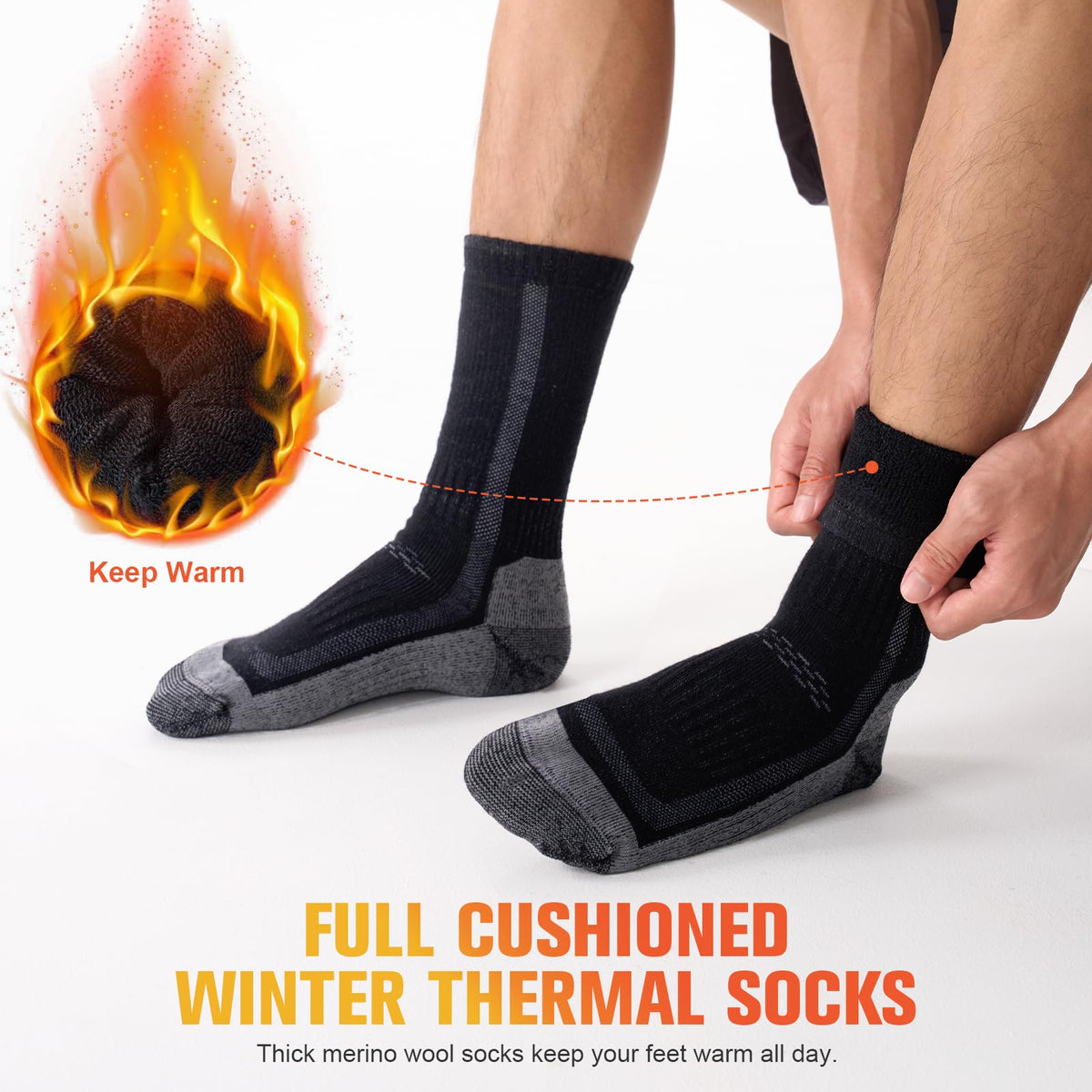 Merino Wool Hiking Socks for Men Women, Thermal Thick Warm Socks