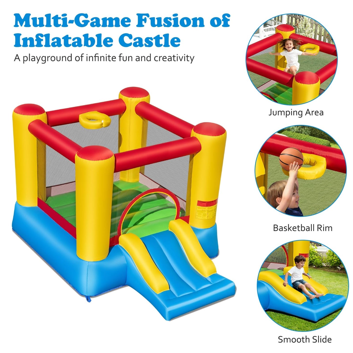 Maxmass Kids Inflatable Bouncy Castle with Slide & Basketball Hoop — 297x203x189cm | Ages 6-14