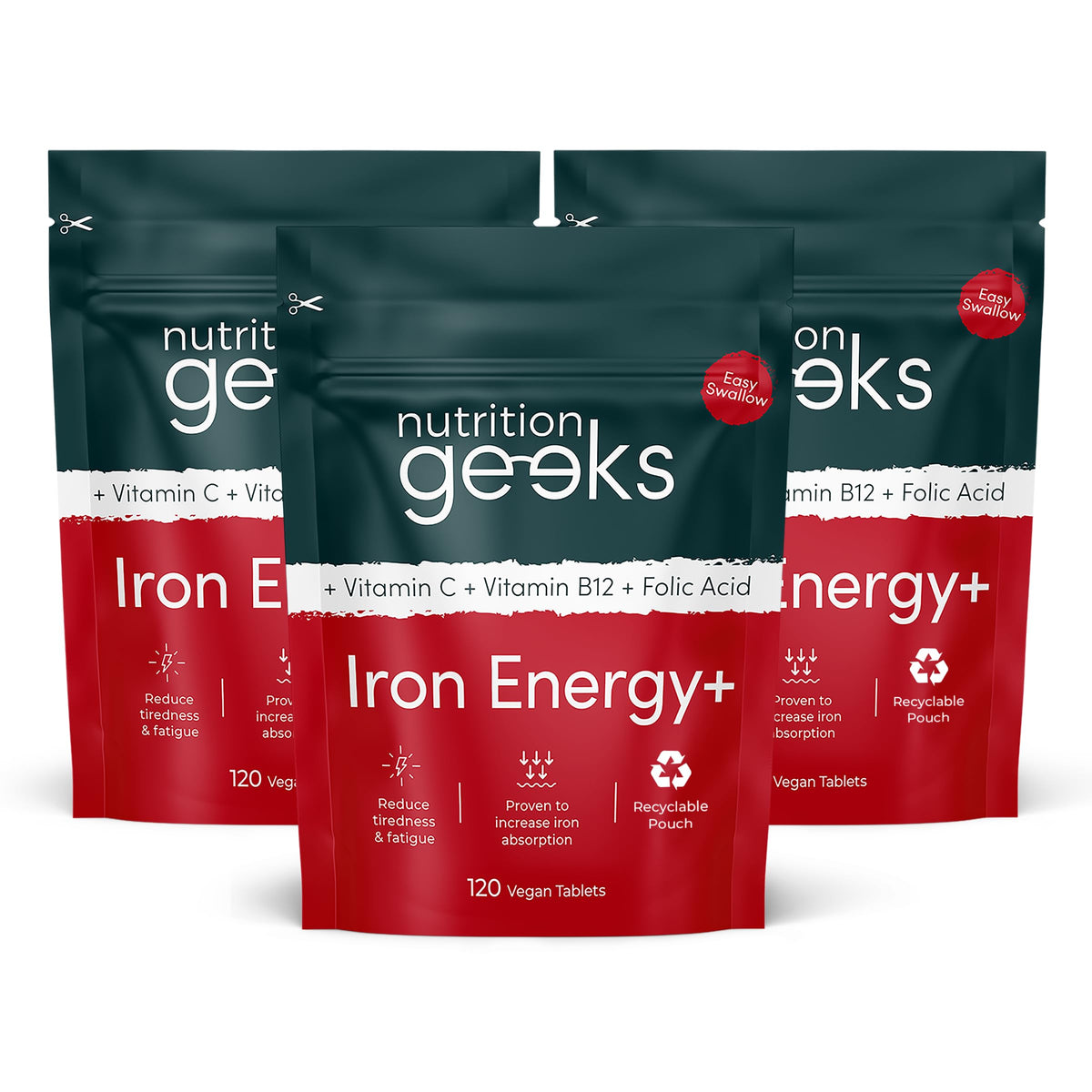 Iron Tablets High Strength - Energy Tablets with Vitamin C, B12 & Folic Acid - 120 Vegan Iron Supplements for Women and Men - 14mg - Enhanced Energy Support & Increased Absorption - UK Made