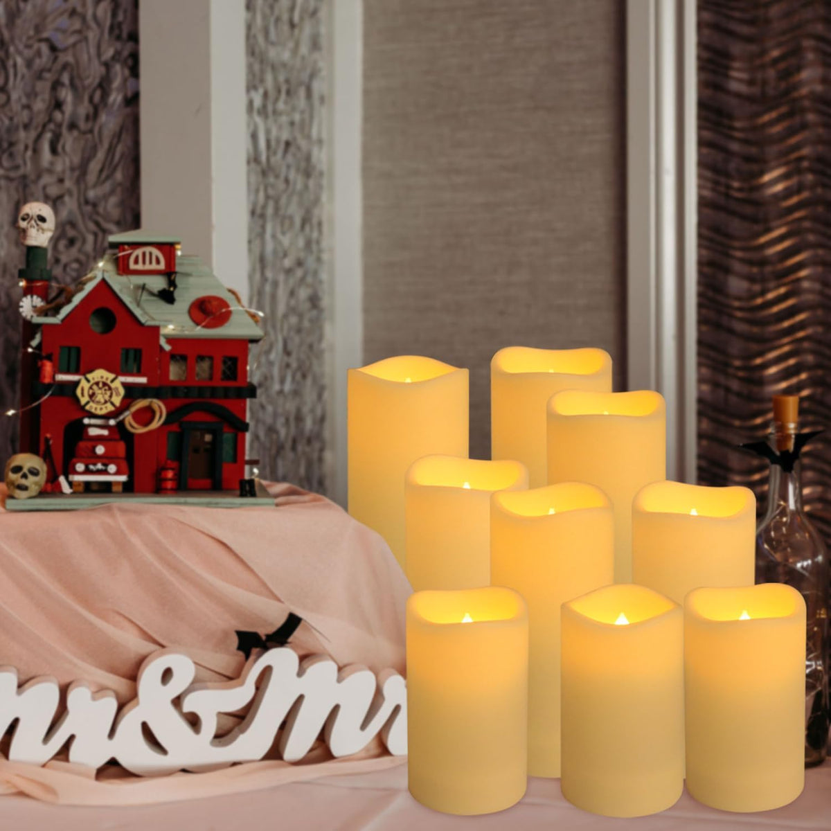 LIVEN Flickering Flameless Candles Battery Operated with Remote,Led Pillar Candles with Realistic Moving Wick Candles for Halloween,Christmas,Home Decor Pack of 12 (D2.2 xH 5" 6" 7")(White)