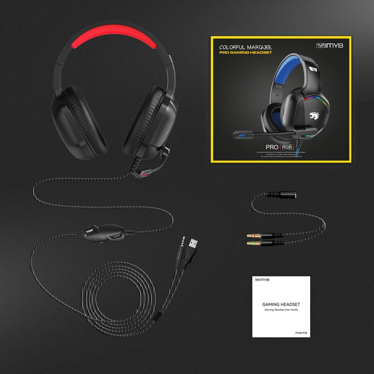 IMYB Gaming Headset with Microphone for Pc, Xbox One Series X/s, Ps4, Ps5, Stereo Wired Noise Cancelling Over-Ear Headphones with Mic, RGB, for Computer, Laptop, Mac, Gamer (White)