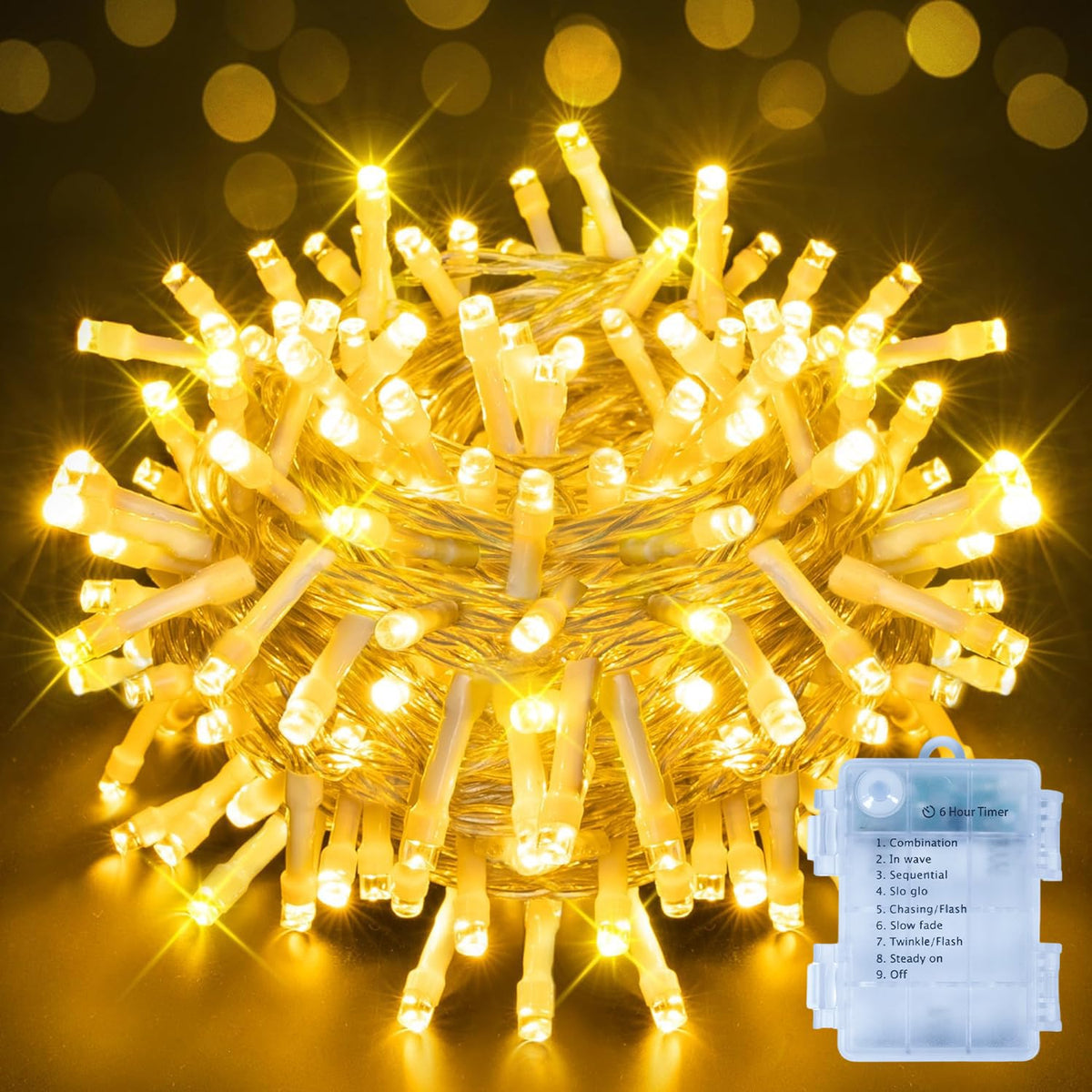 Ollny Fairy Lights Battery Operated, 10m 100 LEDs Bright Battery Powered String Lights, Cool White Outside Christmas Lights Waterproof with 8 Modes/Timer for Indoor Outdoor Bedroom Garden Decorations