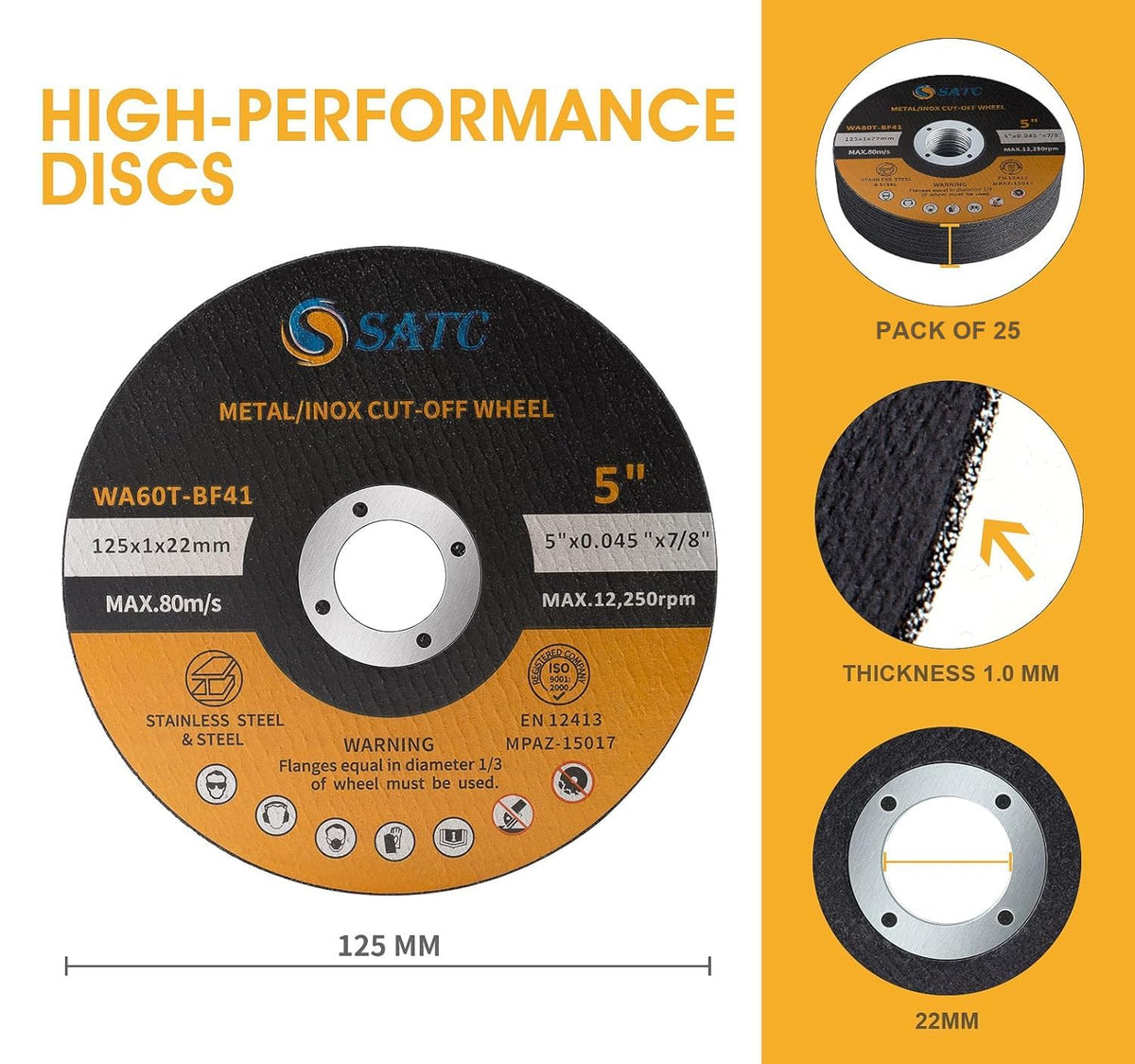 SATC 115mm Cutting Discs 50-Peice for Angle Grinder Durable Metal Cutting Disc Ultra Thin 1mm for Fast & Precise Cutting of Steel, Iron, Aluminum, & Ferrous Metals
