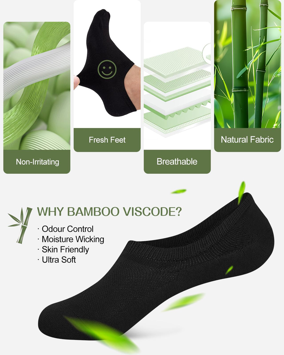Cirorld Bamboo No Show Socks for Men & Women, 6 Pairs, Non-Slip