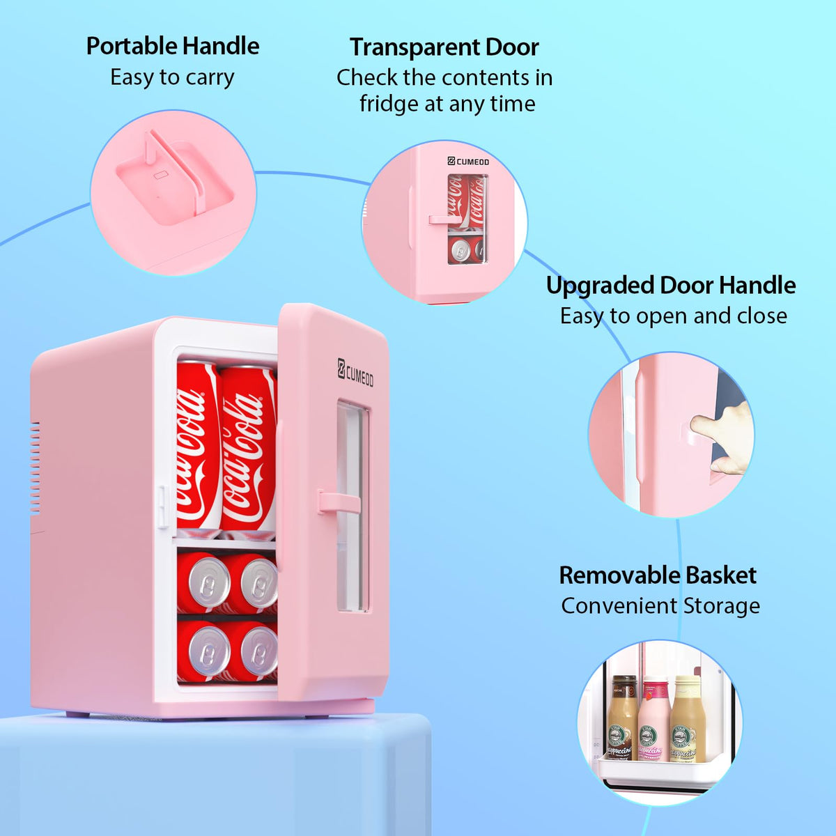 Mini Fridge 15 Liter/21 Cans, Upgrade Portable AC+DC Power Small Fridge for Bedroom, Car, Office, Thermoelectric Cooler and Warmer Skincare Fridge for Food, Drinks, Cosmetics, Max & ECO Mode