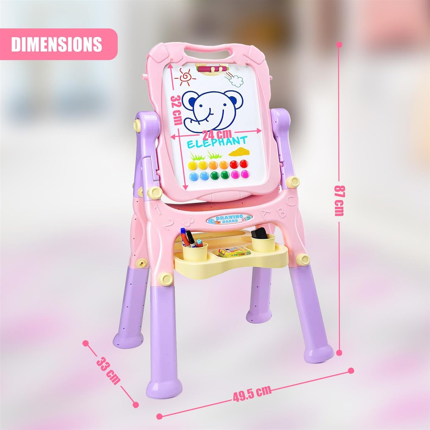 The Magic Toy Shop Kids Folding Double-Sided Magnetic Easel - 360° Rotating & Removable Drawing Board with Blackboard & Whiteboard - Magnets, Chalks, Markers, Stand - Art, Painting, & Writing (Pink)