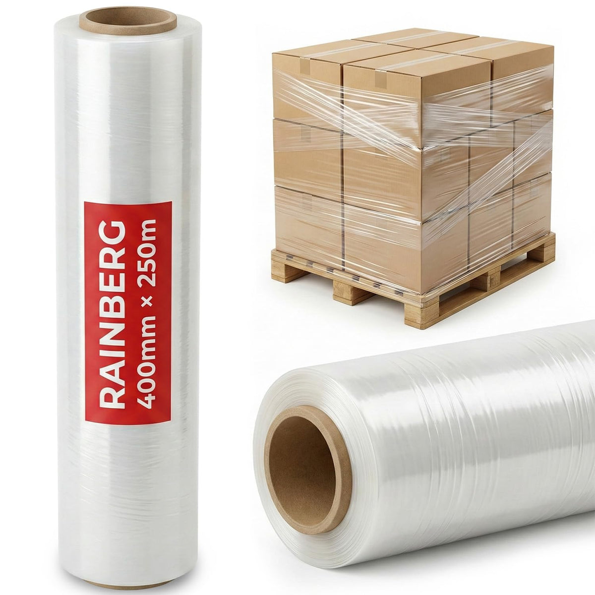 Rainberg Strong Heavy-Duty Stretch Film for Pallet Wrapping, Packaging and Moving for Furniture, Luggage, and Parcels, Water & Moisture Proof Pallet Stretch Shrink Wrap rolls 400mm x 250m (Black, 6)