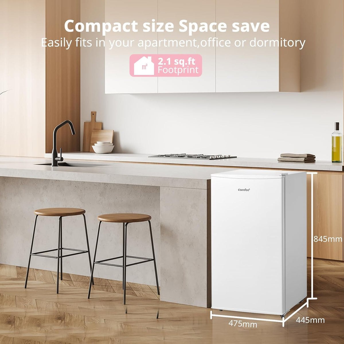 COMFEE' 60L Under Counter Freezer, 4-Star Freezing, RCU60WH2(E)