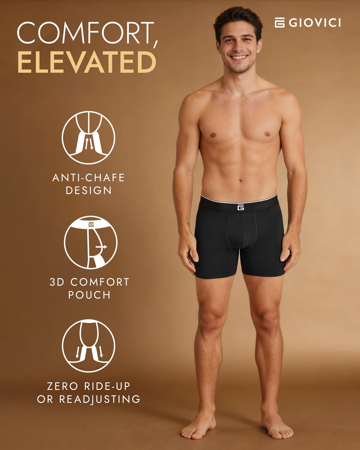Giovici Mens Boxers Bamboo Anti Chafing Soft Comfortable Boxer Briefs Longer Leg - Boxer Shorts Multipack - Moisture Wicking Technology