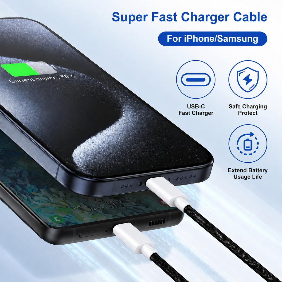 2 Pack 60W USB-C to C Fast Charging Charger Cable For iPhone 18 Pro Max 17e