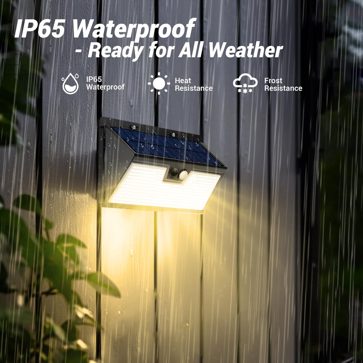 vighep Solar Security Lights Outdoor Motion Sensor, White 318LED Led Solar Powered Light with 3 Lighting Modes, IP65 Waterproof Wireless Pir Wall Light for Outside Garden Fence Yard-Warm White