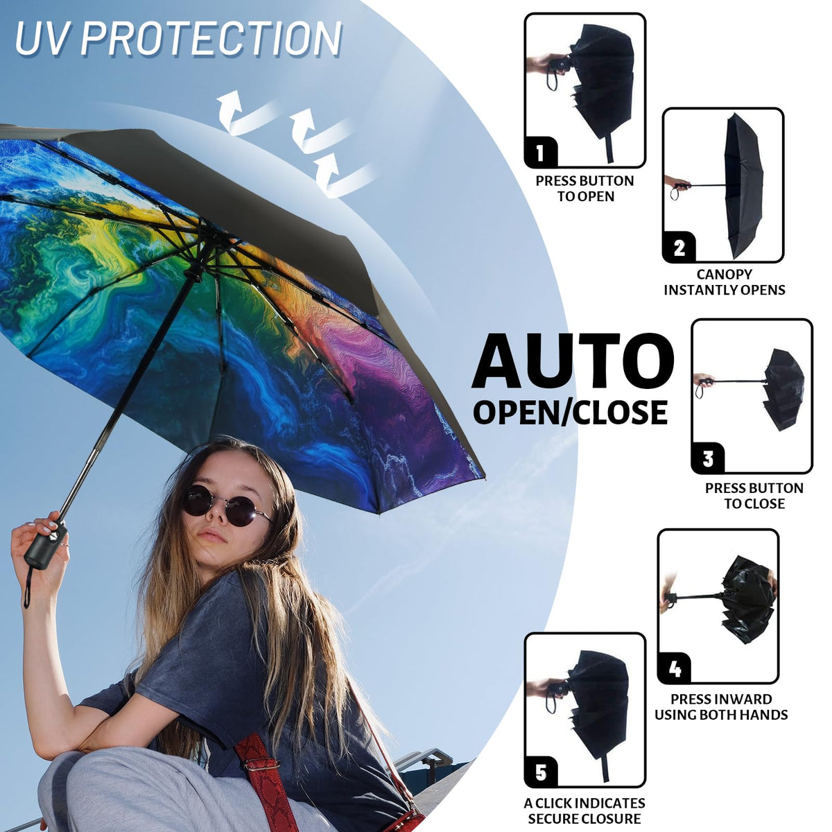 SY COMPACT Travel Umbrella Windproof Automatic Unbreakable UV Protection