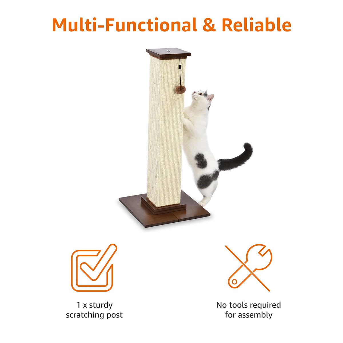Amazon Basics Cat Scratching Post for Indoor Cats, Standard with Dangling Toy, 80 cm, Grey