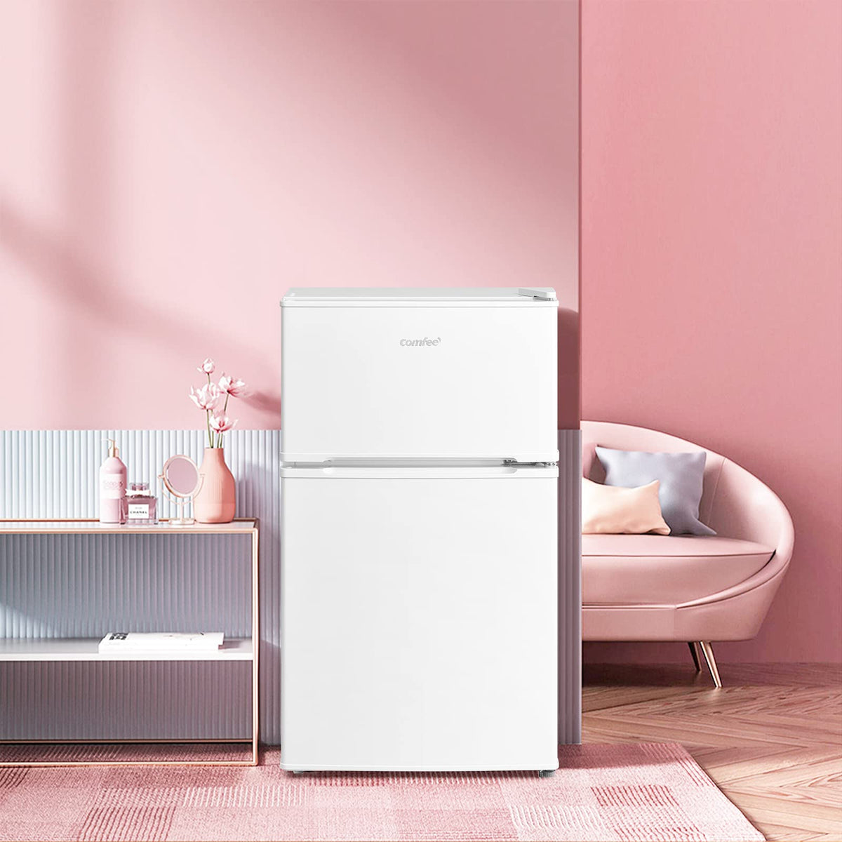 COMFEE' 87L Under Counter Fridge Freezer, Reversible Door, RCT87BL2(E)