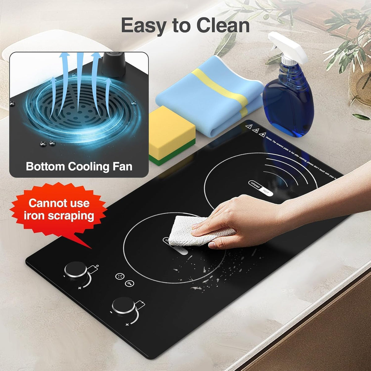 VBGK Portable Ceramic Hob, 2000W Pulg in Single Electric Hob, Portable Electric Hob with Digital LED Touch Controls, 10 Power Levels, 4-Hour Timer, Child Safety Lock, Black