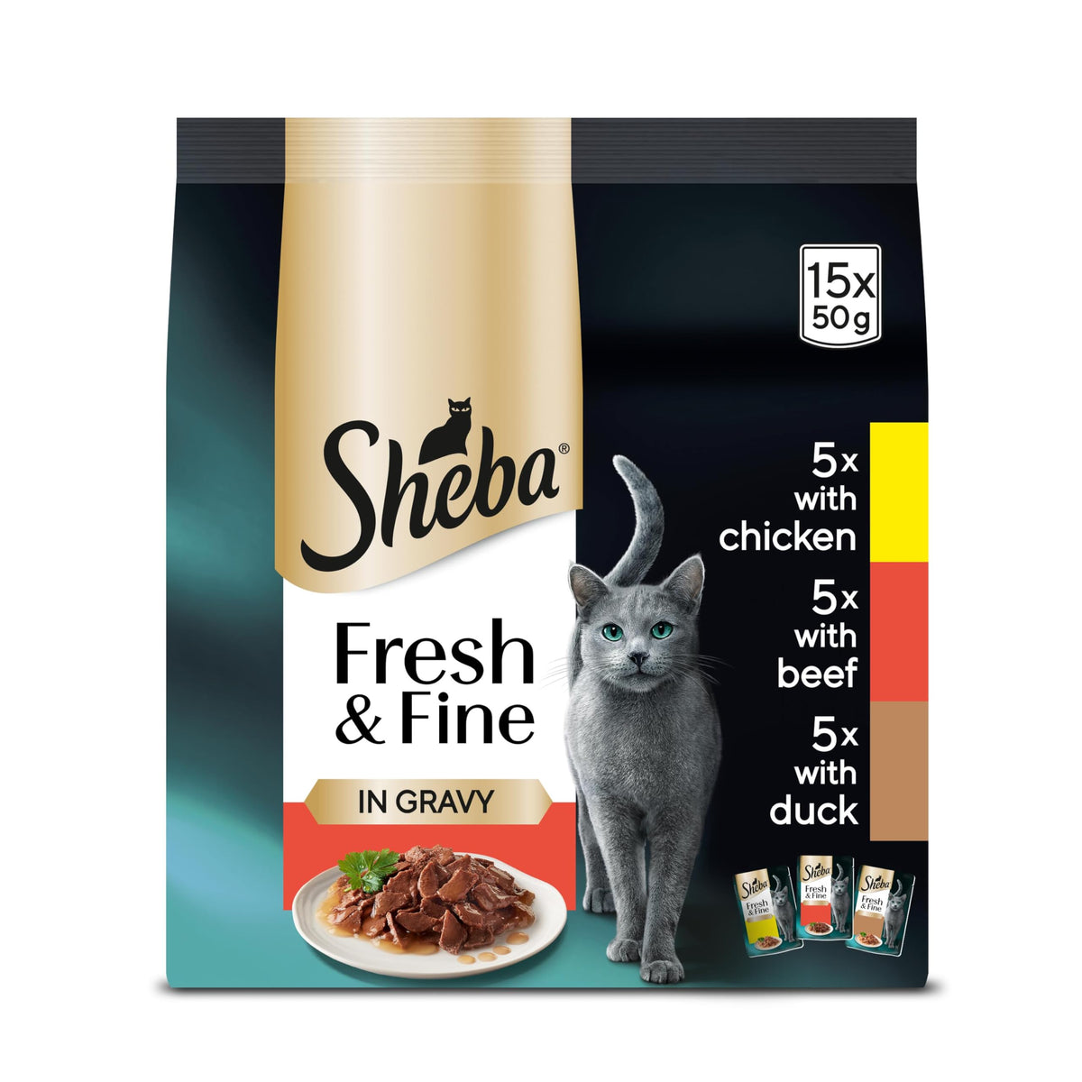 Sheba Cat Wet Food - Fresh and Fine - Cat Pouches Poultry in Gravy - 50 x 50 g Pack