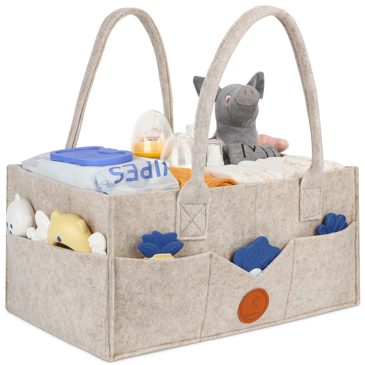 Maliton Nappy Caddy Organiser with 8 Pockets & Removable Dividers (Khaki)