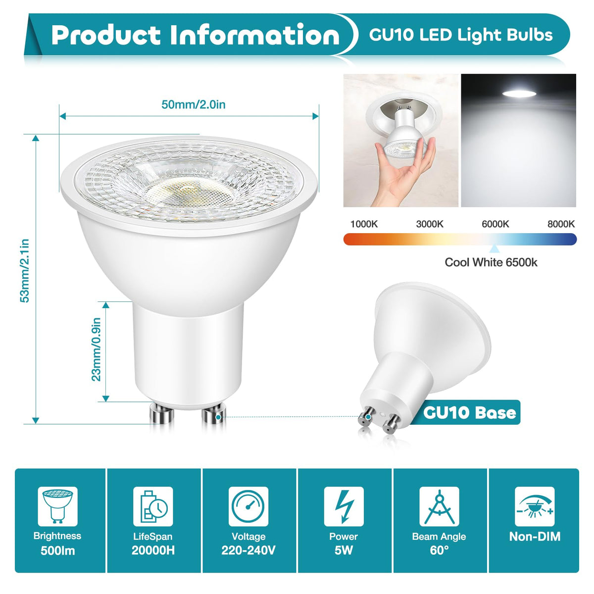 Morotty GU10 LED Spotlight Bulbs, GU10 LED Bulbs 5W Neutral White 4000K