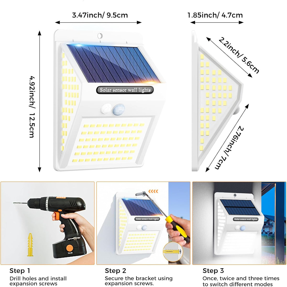 litogo [4 Pack White Frame 140LED Solar Security Lights Outdoor, Solar Motion Sensor Lights 270ºWide Angle Waterproof Solar Powered Durable Wall Lights Outside 3 Modes