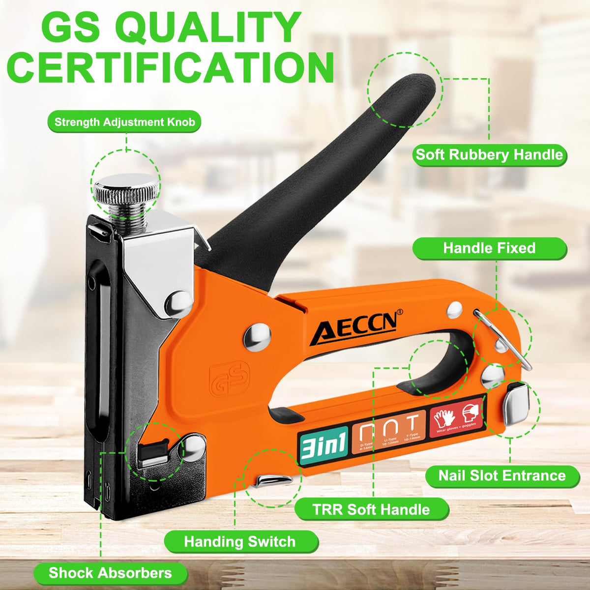 AECCN 3-in-1 Staple Gun for Wood & Furniture, and DIY Decoration, Silver