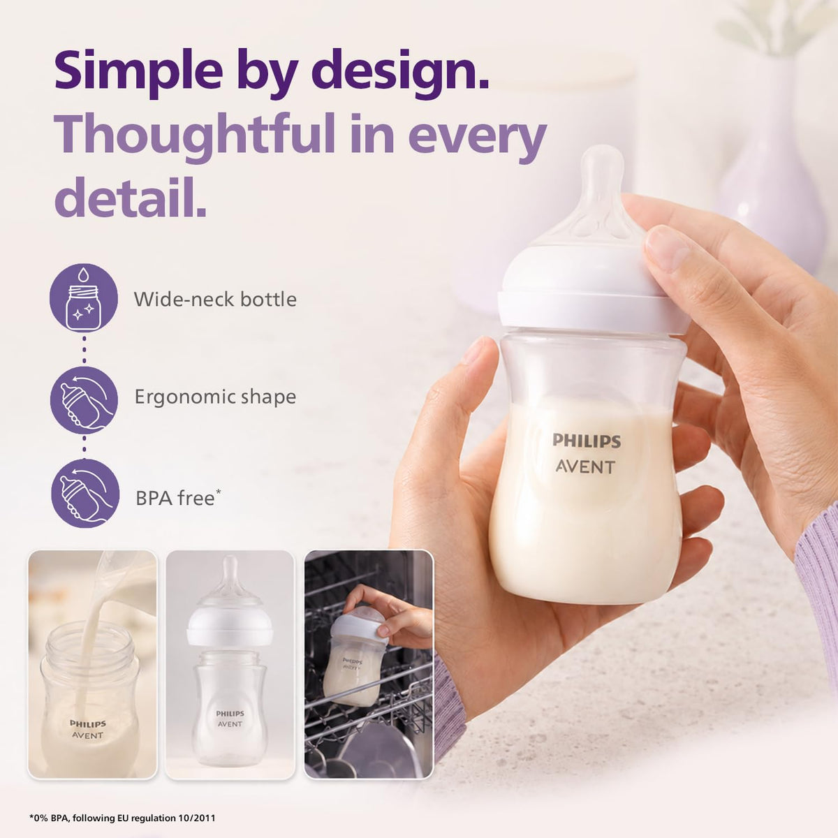 Philips Avent Natural Response Baby Bottle - 125ml Baby Milk Bottle for Newborns and Up, BPA Free, 0+ Months (Model SCY900/01)