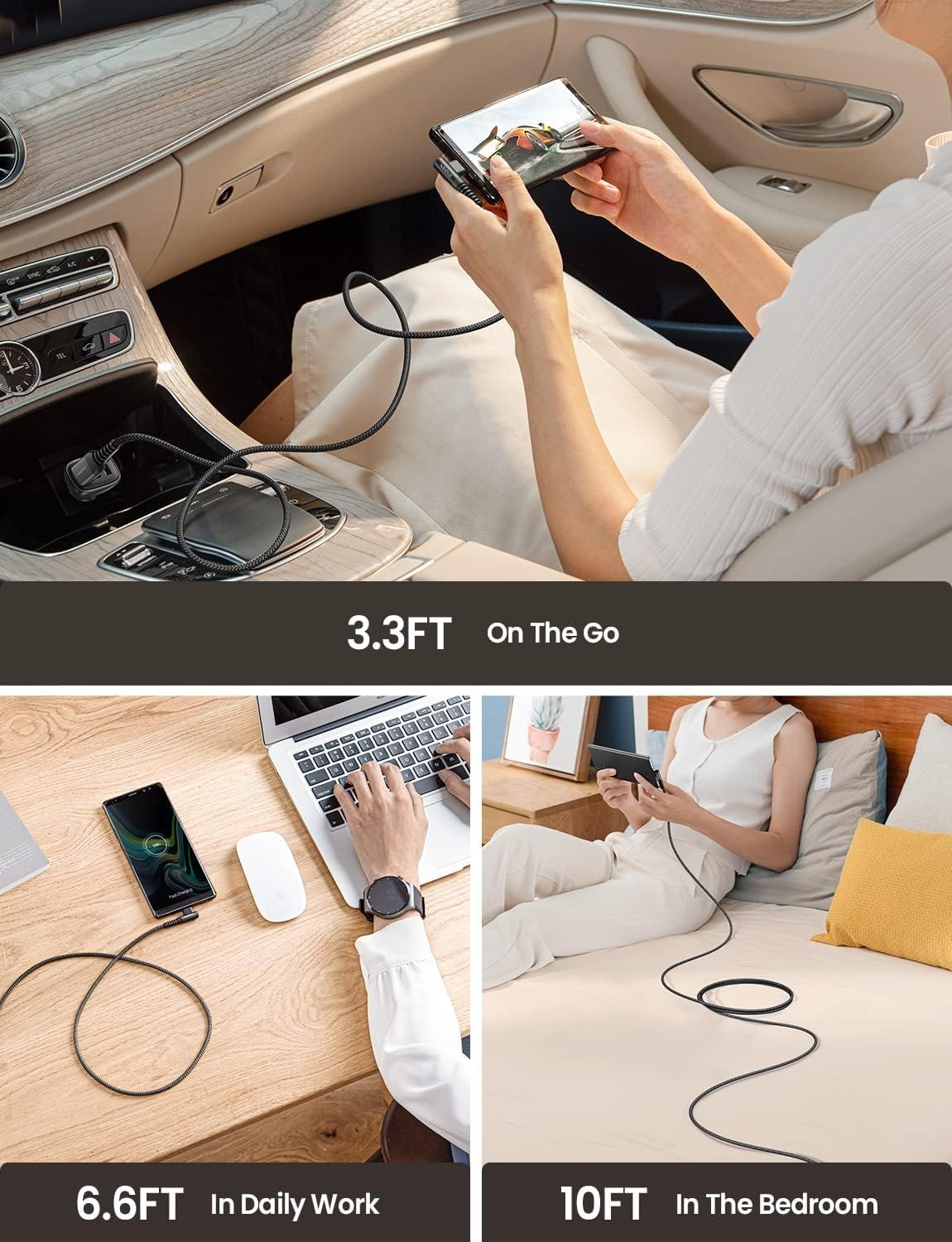 AINOPE USB C Charger Cable,(2Pack 2M) 3.1A Right Angle USB to USB C Cable
