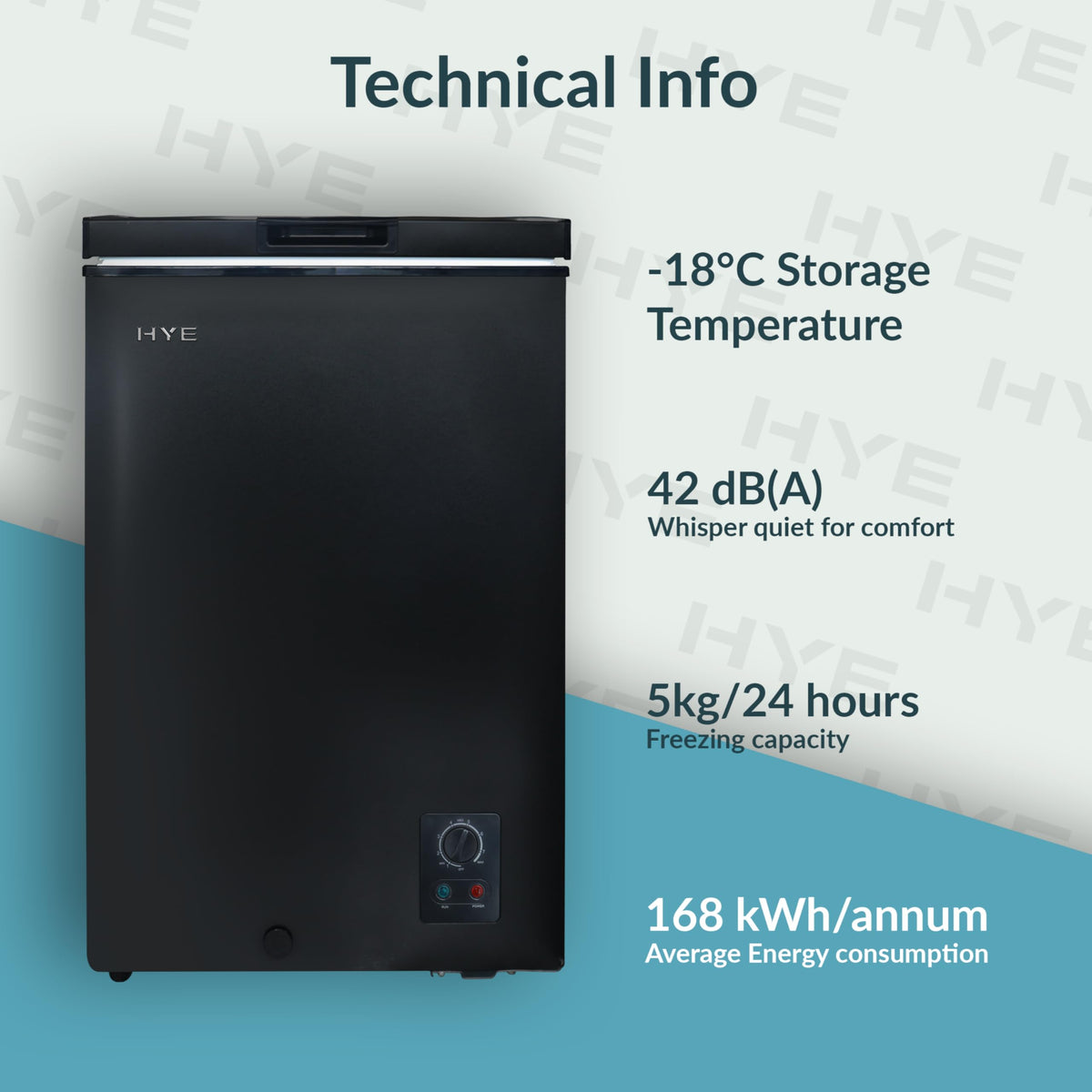 HYE Chest Freezer - 205L Capacity, Freestanding Design, Black
