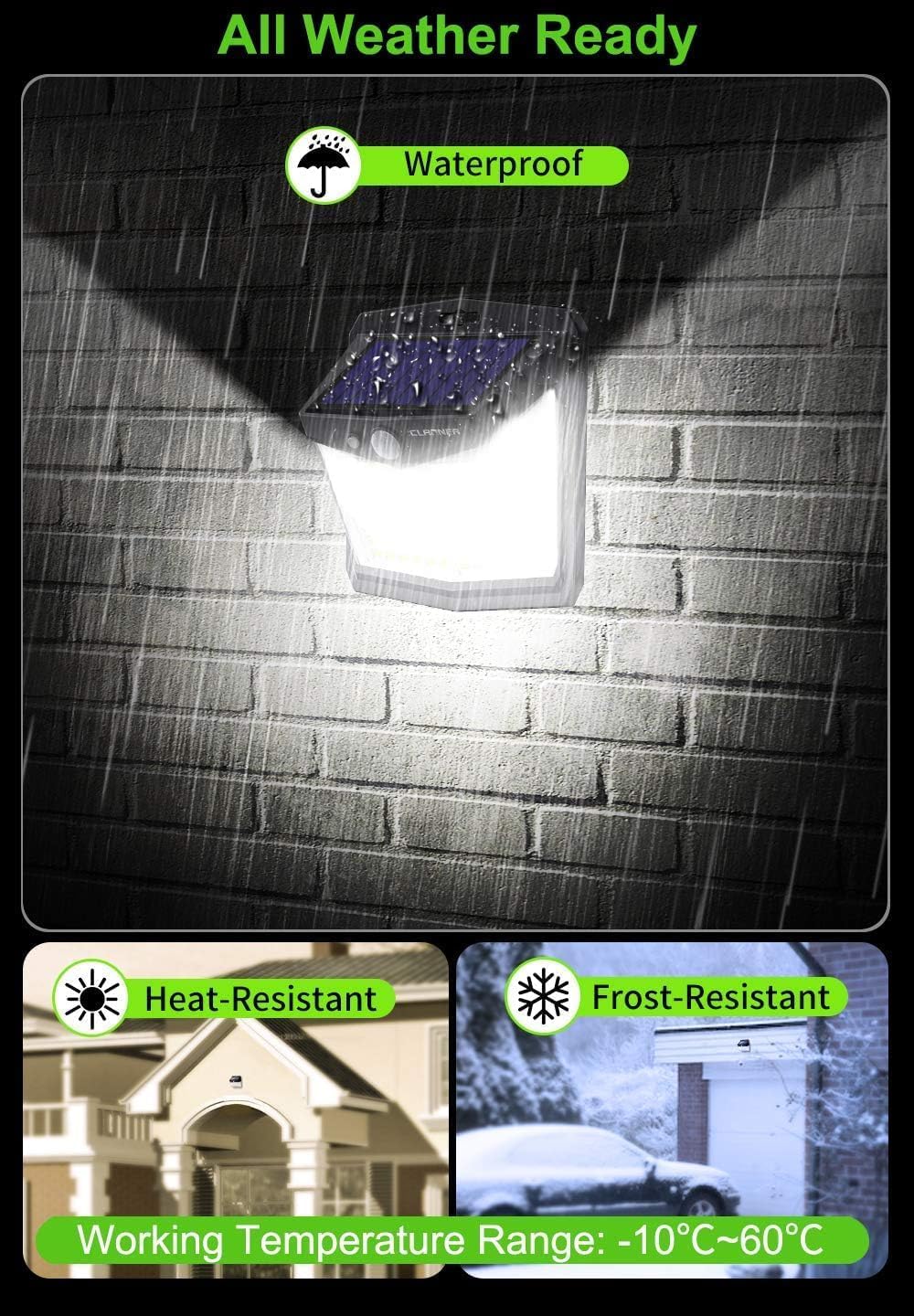 CLAONER Solar Powered Lights Outdoor, Upgraded Wireless 270° IP65 Solar Motion Sensor Security/Wall Light for Front Door, Yard, Garage, Garden, Warm White (4 Pack)