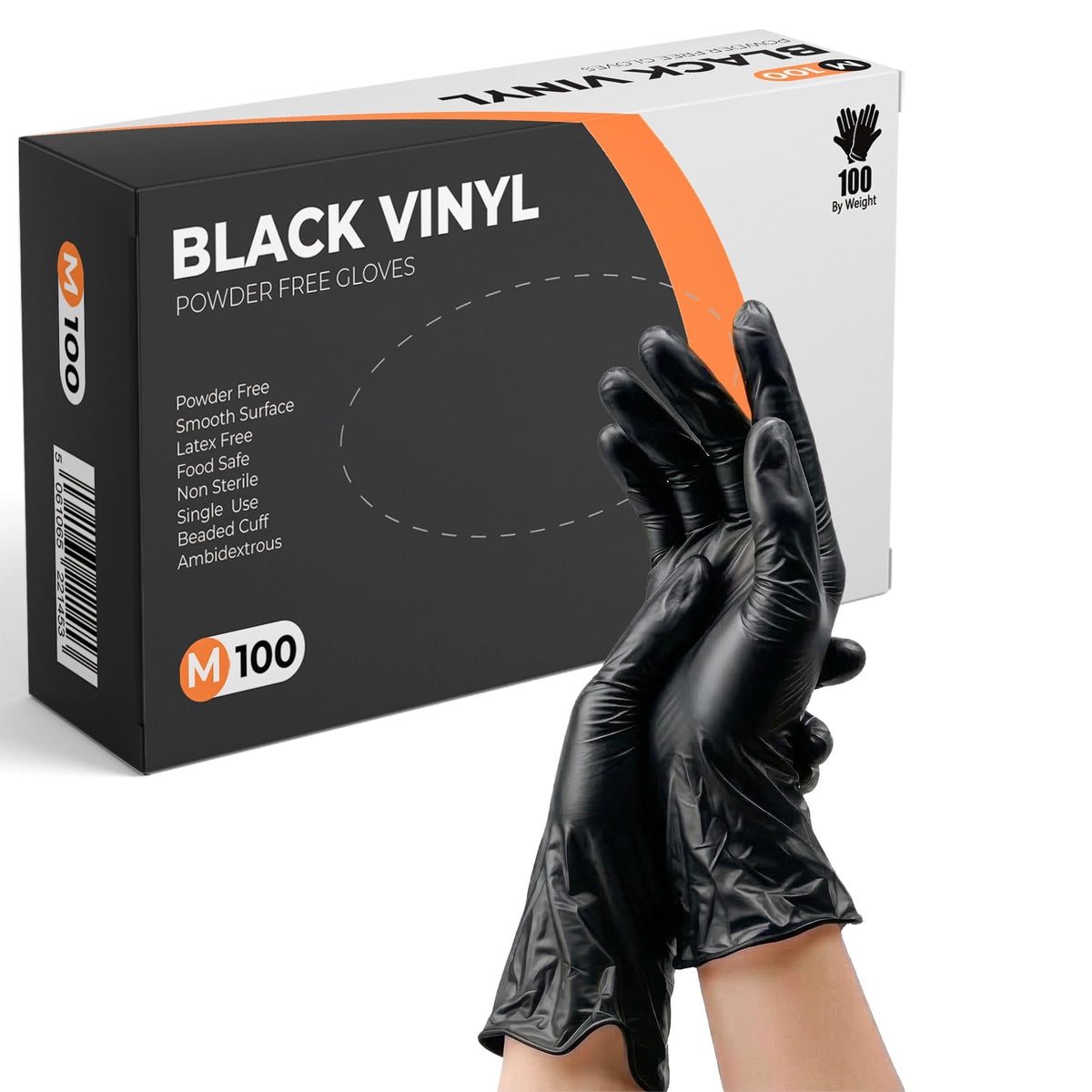Black Vinyl Gloves, 100 Count, Powder Free & Latex Free, Multi-Purpose Black Disposable Gloves for Food Handling, Cooking, Cleaning & Medical Use (S, 100)