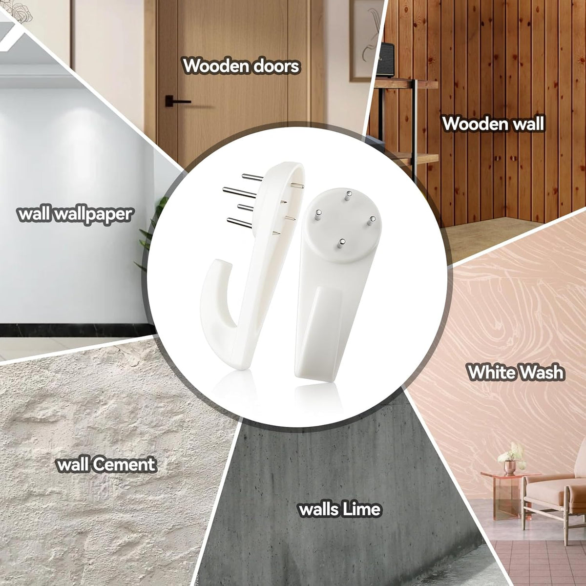 Picture Hooks Non-Trace Wall Hooks, Picture Hanging Hooks, Frame Hanger Hook, for Hanging Paintings Photos Mirror (24Pcs-Three Sizes)