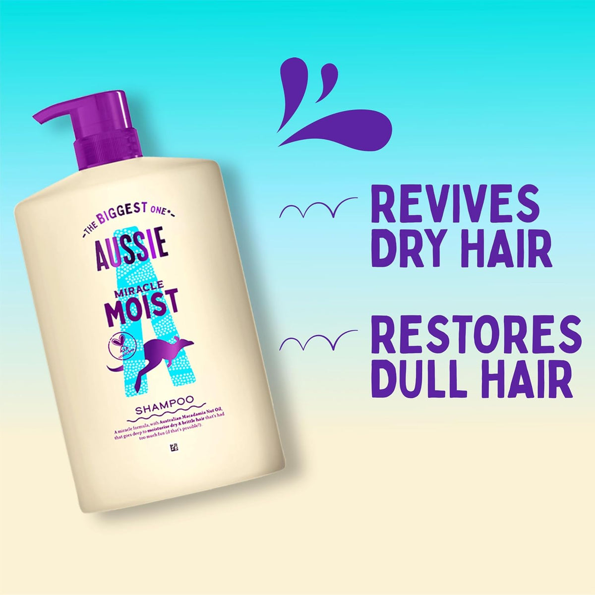 Aussie Miracle Moist Shampoo 1L Pump to Restore Brittle & Dry Hair