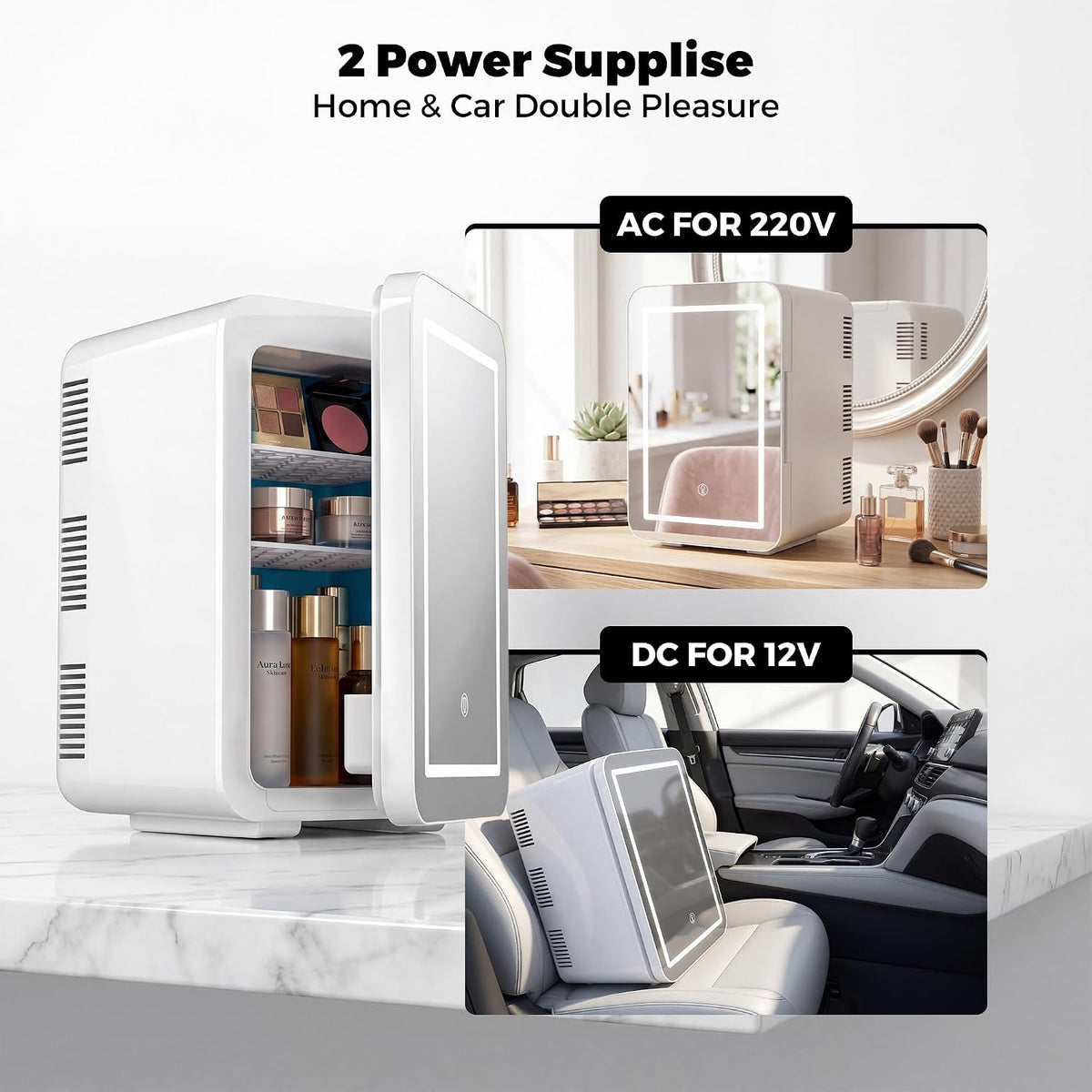 6L Skincare & Makeup Mini Fridge, Cooler & Warmer with LED Mirror