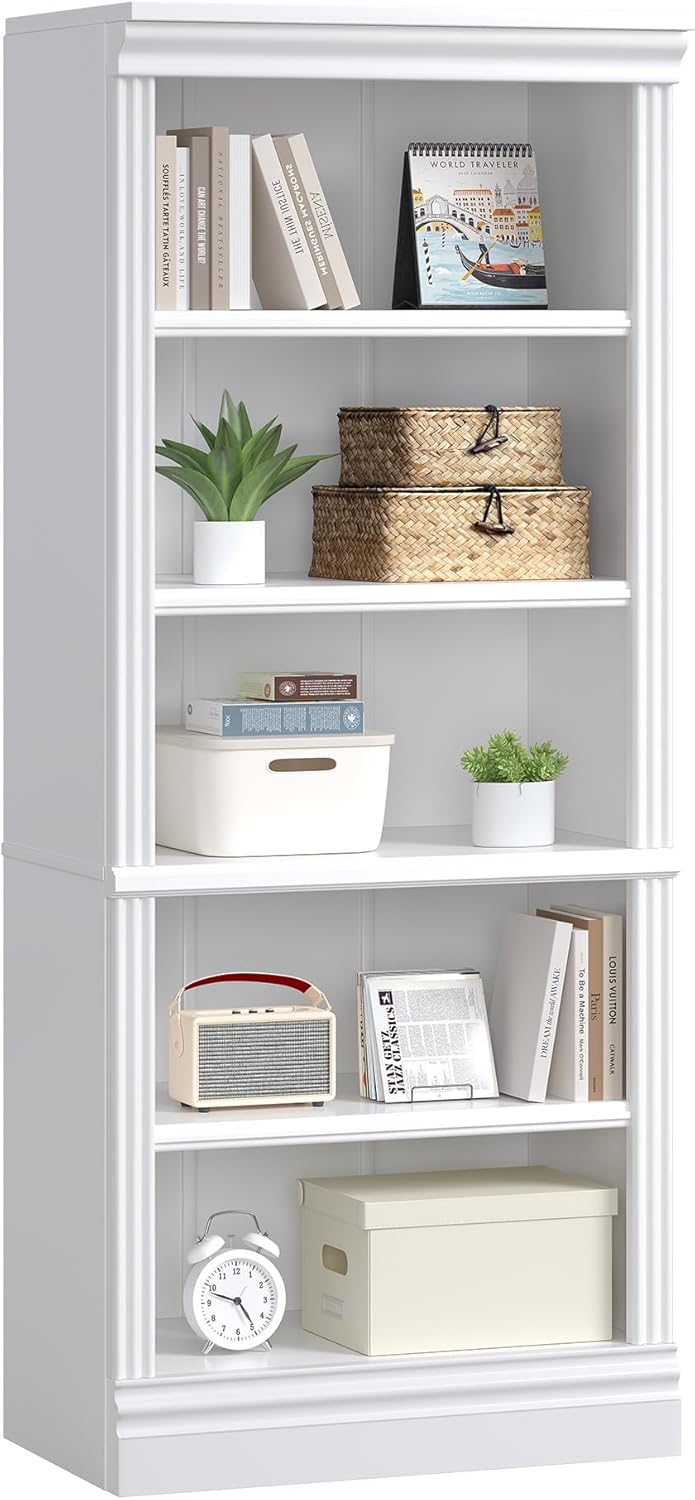 LUXOAK Bookcase, 5-Tier 181cm Tall Book Shelf with Vertical Line Frame, Slim Freestanding Storage Shelf, Anti-Tip Safety Kit, Space-Saving for Living Room, Bedroom, Study & Office,72 x 29 x 181 cm