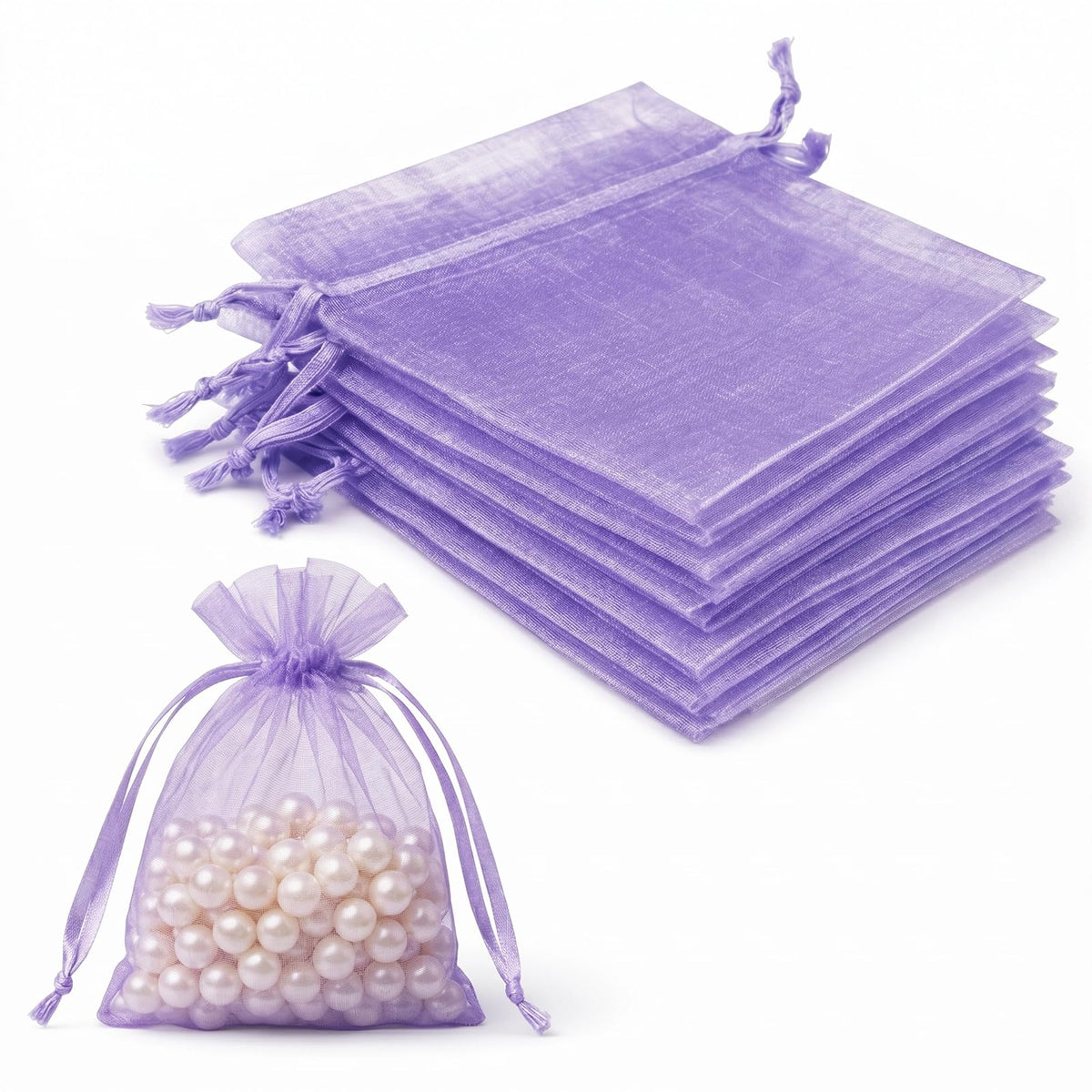 Lafefe 20Pcs Organza Gift Pouches, 7x9CM Clear Mesh Drawstring Pouches, Organza Gift Bags for Wedding Favours, Party, Festival, Candy and Game Favour Bags - Pink