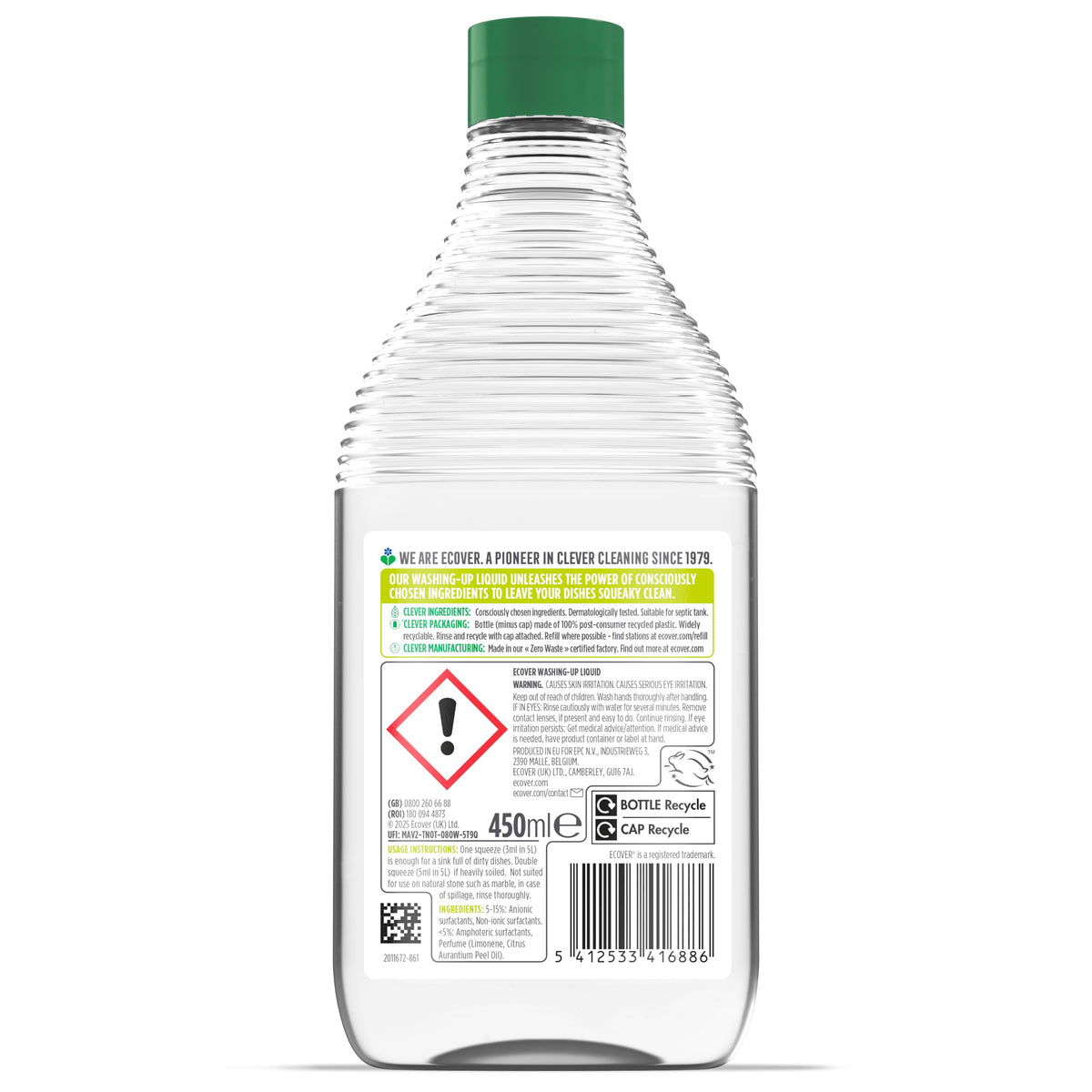 Ecover | Washing Up Liquid Zero | 6 x 450ml