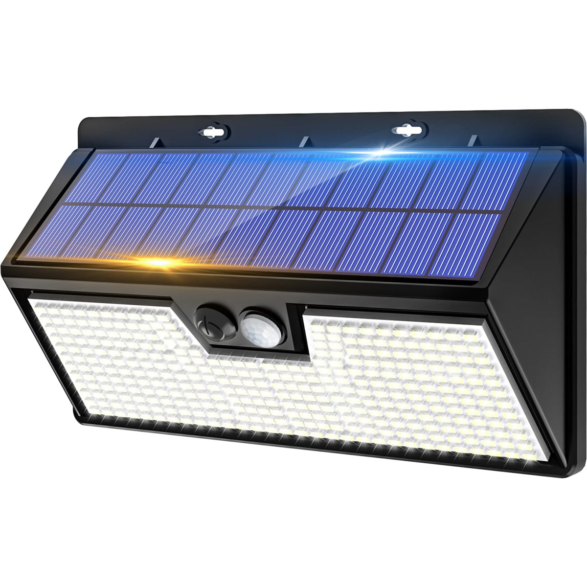 vighep Solar Security Lights Outdoor Motion Sensor, White 318LED Led Solar Powered Light with 3 Lighting Modes, IP65 Waterproof Wireless Pir Wall Light for Outside Garden Fence Yard-Warm White