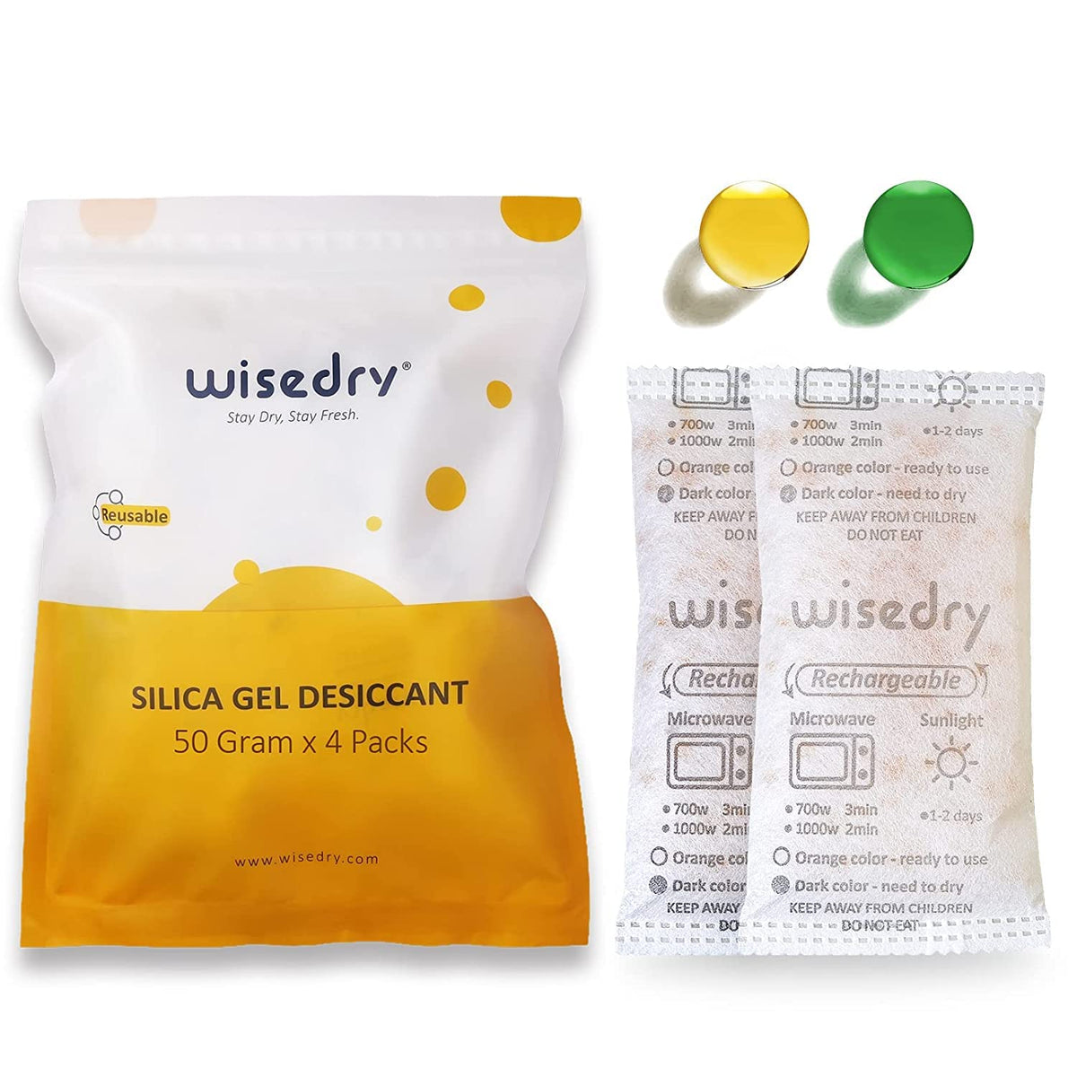 wisedry Silica Gel Sachets Bags 10 Gram x 30 Packs with Orange Beads Humidity Indicator Desiccant Packs Moisture Absorber for Air Dryer Moisture Removal, Food Grade