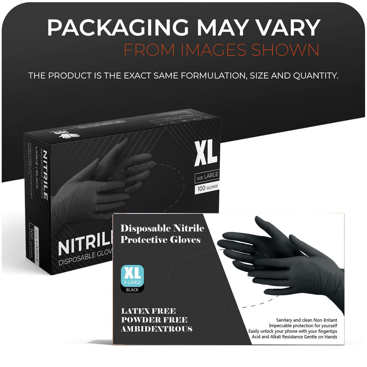 Black Nitrile Disposable Gloves - Latex-Free, Powder-Free, Pack of 100, Strong and Puncture-Resistant, Medical, Food Handling, Tatoo Barber Shop Gloves (Medium)