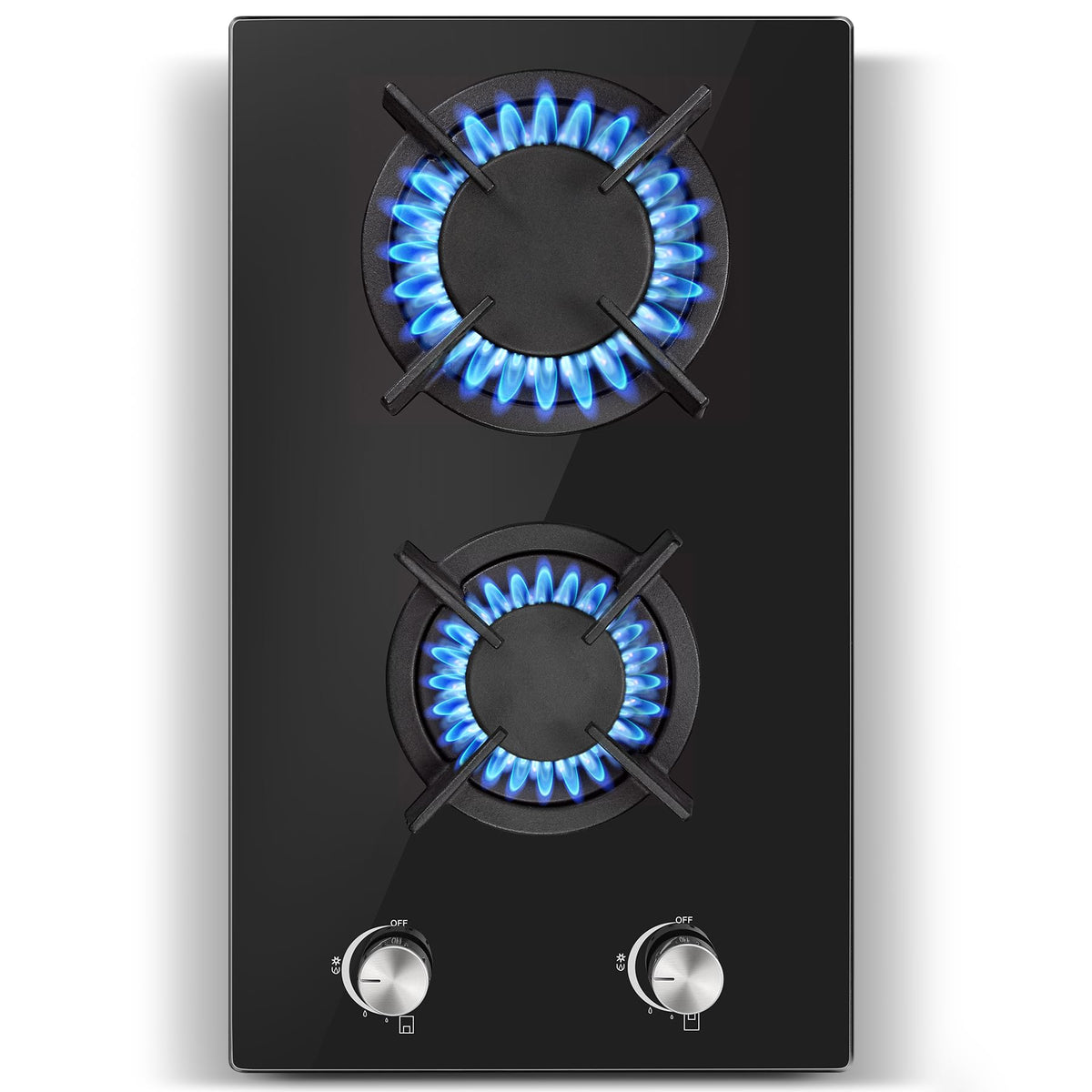 SNDOAS Gas Hob 4 Burners, NG/LPG Convertible, Built-in Black Glass Gas Hob with Wok Burner, Flame Failure Protection, 8000W, YYUKGCT-B04