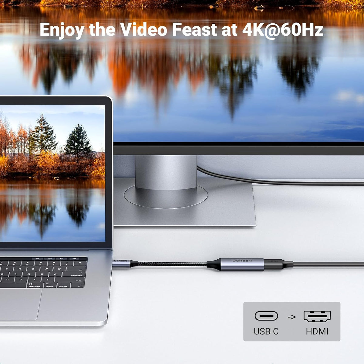 UGREEN USB C to HDMI Adapter 4K@60Hz Thunderbolt 5/4/3 Type C HDR Cable