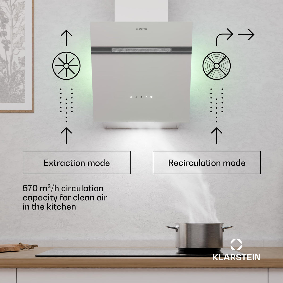 Klarstein Alina 90 Angled Cooker Hood - 615m³/h Air Flow, Touch Panel, LED Backlighting, Quiet 63dB, Energy Class A, 90cm Extractor Hood, Black