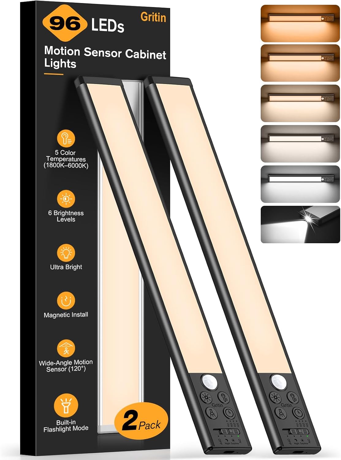Gritin 2026 Gen 2 Under Cabinet Kitchen Lights Rechargeable with Torch Mode