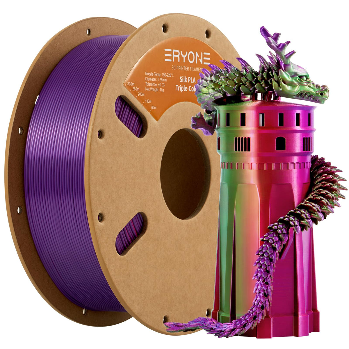 ERYONE Silk PLA Filament 1.75mm,3D Printer Filament PLA,Shiny Glossy PLA Filament,+/-0.03mm,1kg(2.2lbs)/Spool,Silk Liquid Gold