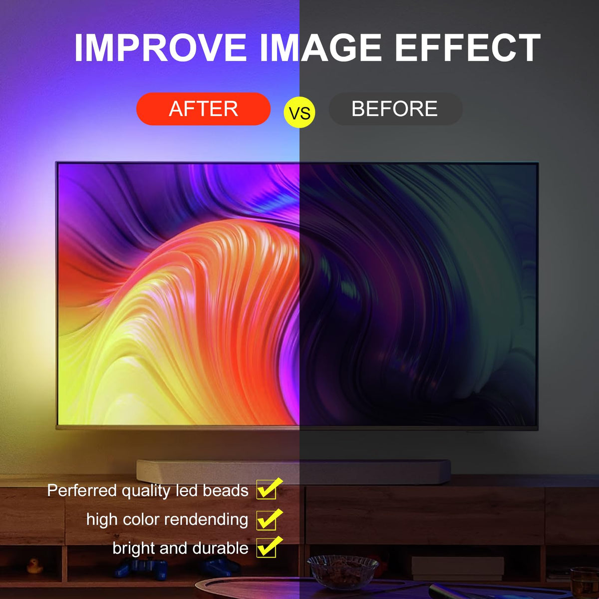 Led Strip Lights 1M/3.28ft, TV LED Backlight with Smart App Control Remote, 5050 RGB Music Sync Colour Changing, USB Smart LED Strip Light for TV,Computer, Monitor, Bedroom, Party and Home Decoration