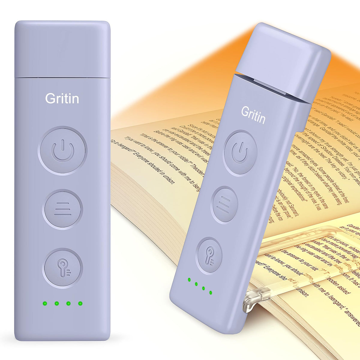 Gritin Book Light Rechargeable, Reading Light Lamp Clip on Book for Reading