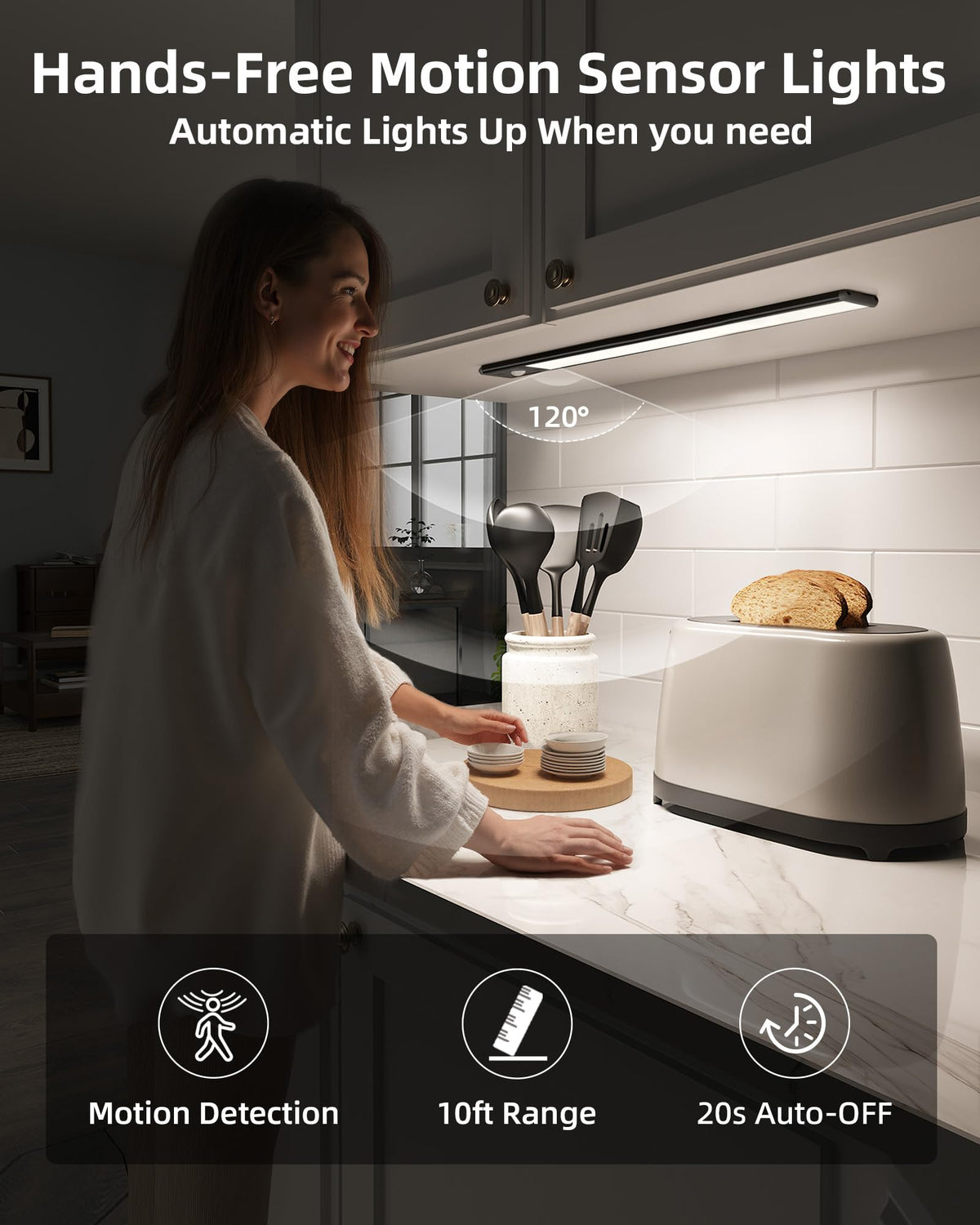 EZVALO Under Cabinet Kitchen Lights, Motion Sensor Lights Indoor 2-Pack