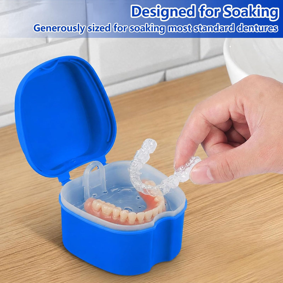 chenqi Retainer Cup Holder Mouthguard Cleaning Case with Strainer Basket, Denture Bath Box Storage Cup Holder for Travel Cleaning