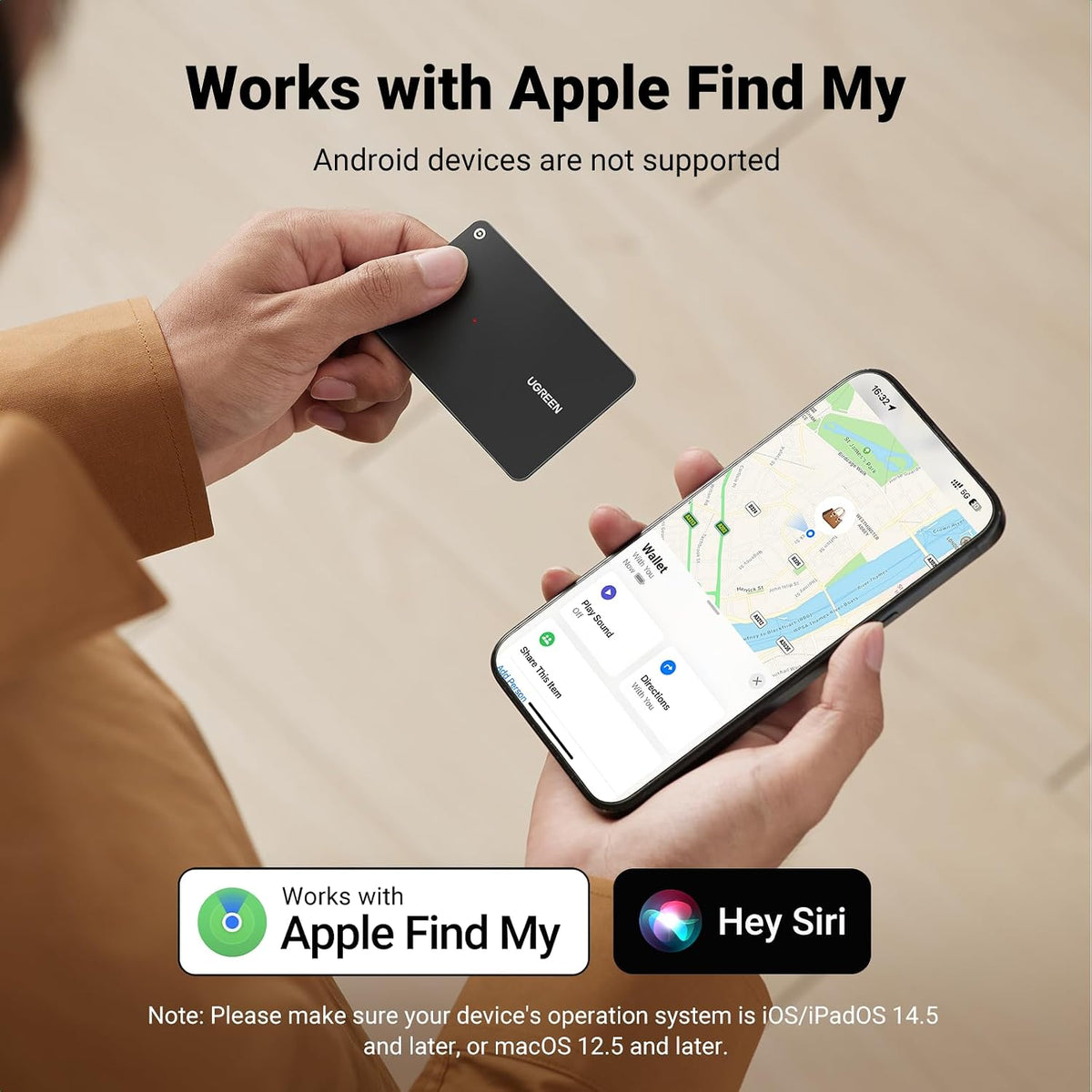 UGREEN FineTrack Slim Wallet Tracker for Apple Find My (iOS only), 1.7mm