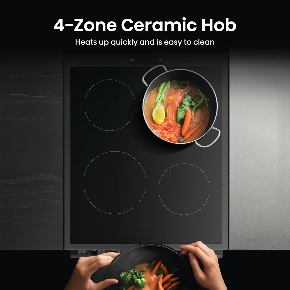 Hisense HDUKC60W 60cm Electric Cooker with Ceramic Hob-White, A Rated Double Oven 50L/80L [Energy Class A]